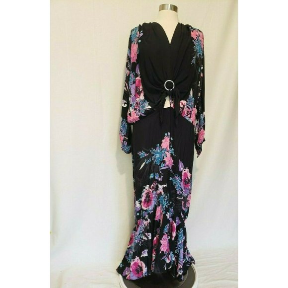 Vintage Dresses & Skirts - Vintage Black Floral Maxi Dress